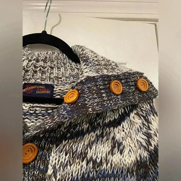 Anderson Little Nordic Ski Wooden Button Navy Blue Cowl Neck Cardigan Size L - Picture 4 of 12